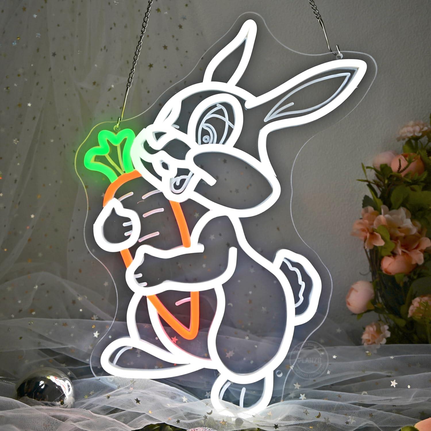Rabbit with Carrot Neon Sign D - Neon Sign Party ulasan dan harga