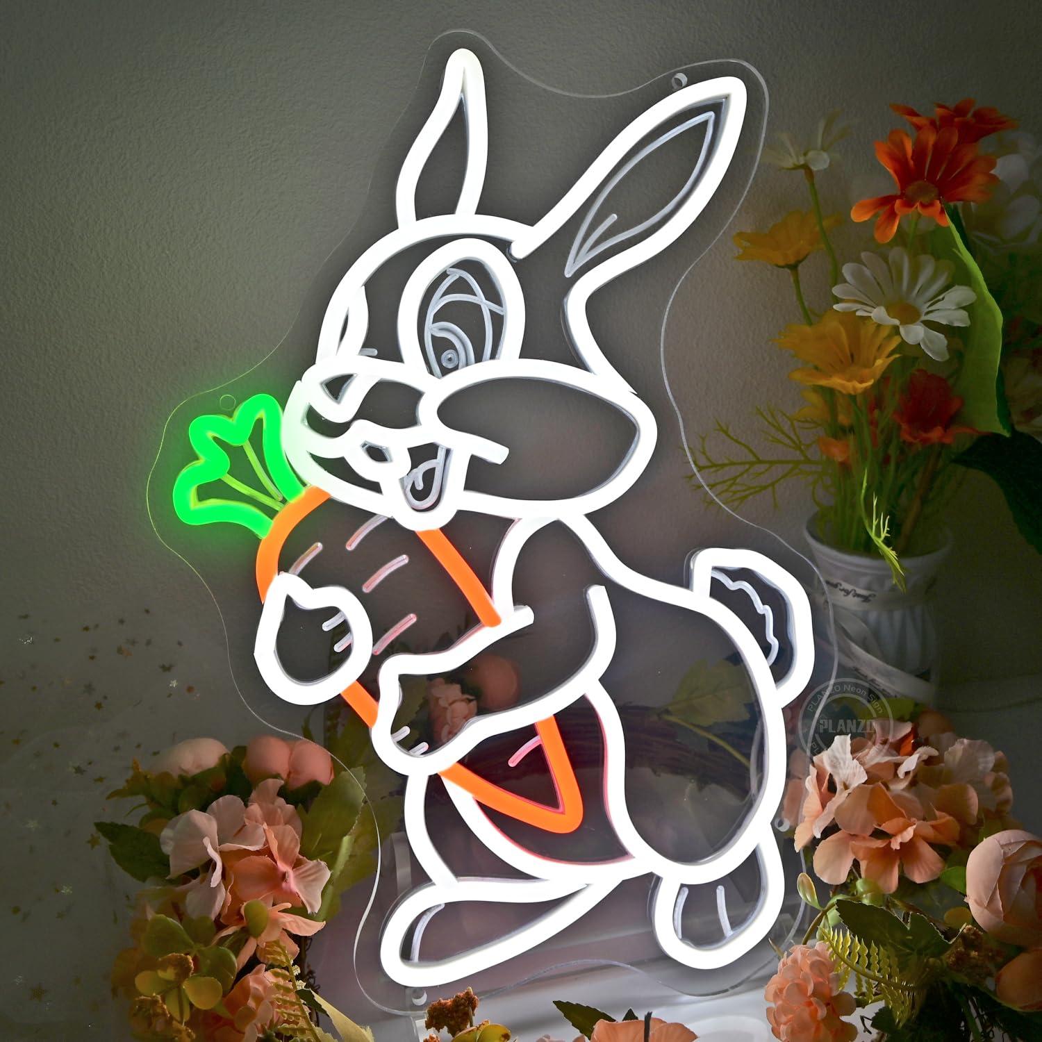 Rabbit with Carrot Neon Sign D - Neon Sign Party ulasan dan harga